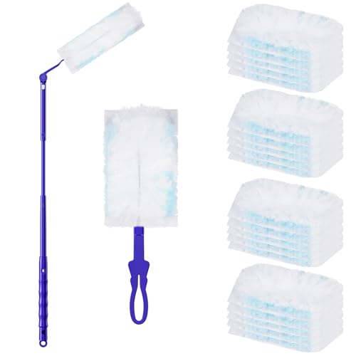 Lectorias Plumero Atrapapolvo, 20 Recambios +2 Mango Azul, Repuesto para Colector de Polvo Electrostático, Plumeros Microfibra Atrapan y Bloquean el Polvo para Muebles, Coches, Mantas
