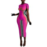 Muineobuka Women Y2k Color Block Party Dress Short Sleeve Long Bodycon Summer Dress Colorful Print C
