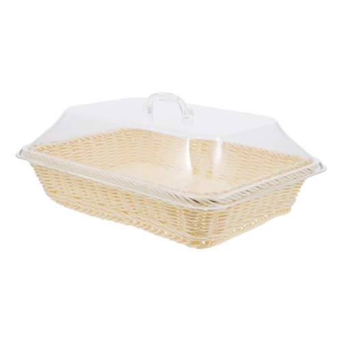 BESPORTBLE Cesta Rectangular para Pan y Frutas de Polipropileno con Tapa Cesta Tejida Tipo Ratán Sintético 40X30X15 CM para Cocina Panadería y Cafetería