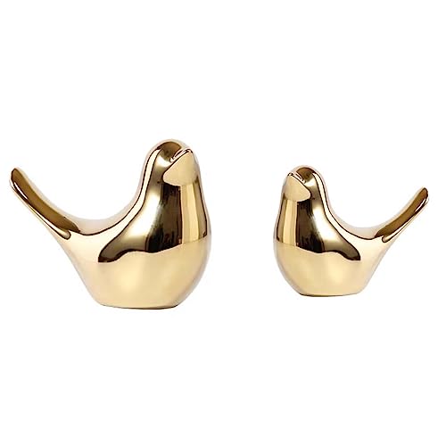 Moaobooh Lot de 2 statues d'oiseaux, sculptures d'animaux modernes en céramique, décoration pour la maison, ornements, salon, chambre à coucher, bureau, armoires (doré)