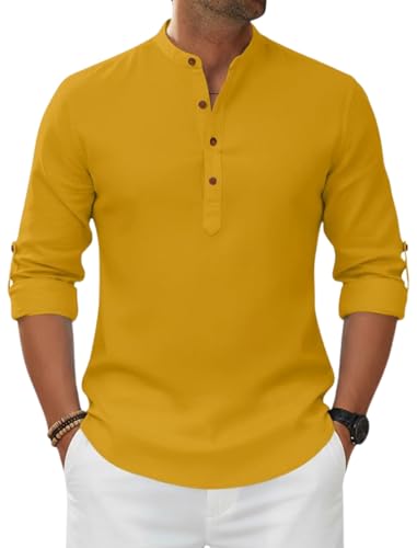 Image of Macsivo Men's Cotton Blend Solid Short Kurta with Regular Lenth Mandarin Neck Full Sleeves and roll-up tab| Kurta Style Shirt for Men