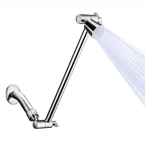 Singing Rain 11-Inch Extended Shower Head, Shower Head Extension Arm with Patented Sprayer, All Metal Stainless Steel & Brass, Chrome Finish, Adjustable Angle & Height, Easy Installation
