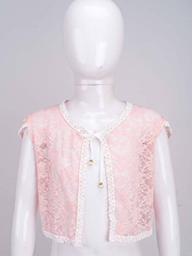 Girls Toddler Ruffle Sleeve Bolero Cardigan Shrug Lace Flower Shrug Short Cardigan Wedding Party Dress Cover Up Pink 6-8 Years3