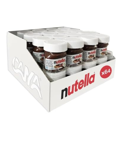 Nutella - Crema Spalmabile alle Nocciole e Cacao, Senza Glutine, Conservanti e Grassi Idrogenati, Formato Scorta per Eventi, Bomboniere, Segnaposto Natalizi, Ideale a Colazione, 64 Vasetti da 25 gr