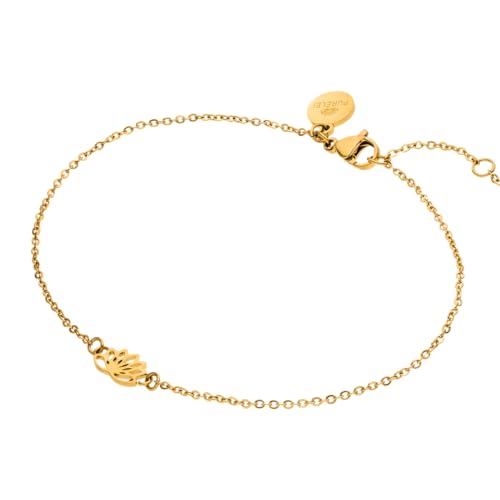 Purelei Awesome Fußkette Damen mit Lotus Anhänger Fußschmuck aus Edelstahl vergoldet verstellbare Fußkette 2125 cm Sommerschmuck filigrane Anklet Geschenk für Damen