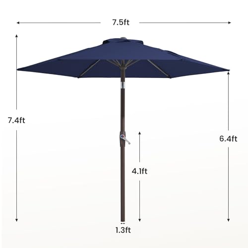 Palawano 2.26m Garden Parasol, Patio Umbrella with Push Button Tilt & Crank System, UPF50+ UV Protection Outdoor Sun Shade for Garden, Patio, Deck, Backyard & Pool, Navy Blue