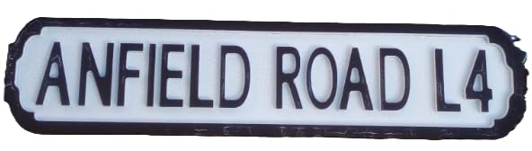 "ANFIELD ROAD L4" retro football sign with a crackle finish. Makes a great gift for a LIVERPOOL fan! Size 44 x 11 cm.