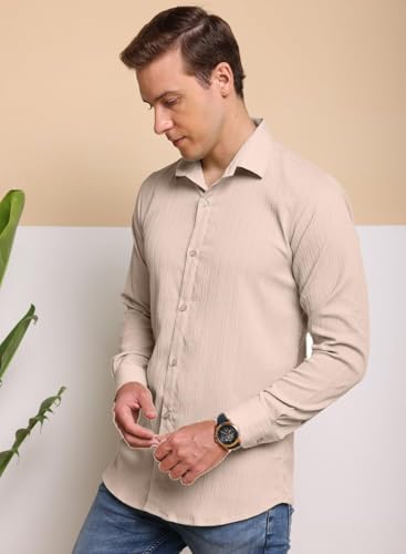 Image of FILO HEVIS Men's Casual Button Down Popcorn Shirts Stylish Long Sleeve Linen Textured Beach Summer Shirt