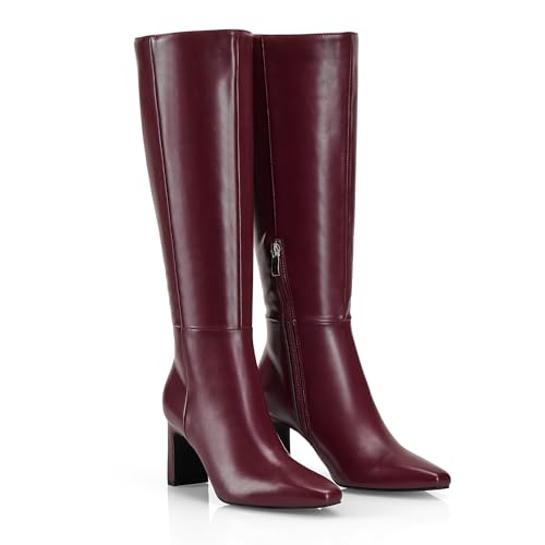Image of GENSHUO Knee High Boots for Women Comfy Flat Heel Vintage Square Toe Fall Winter Solid Side Zipper Costume Knight Booties