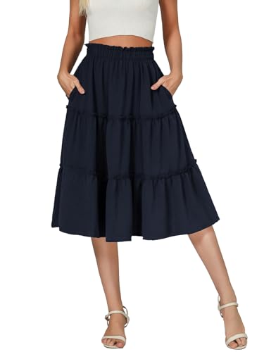 Image of Berydress Midi Skirts for Women 2026 High Waist Casual Summer Boho Skirt | Cute Flowy A Line, Tiered Ruffle, Two Side Seam Pockets, Western Style, Boho Beach Vacation, Going Out, Teacher Outfits