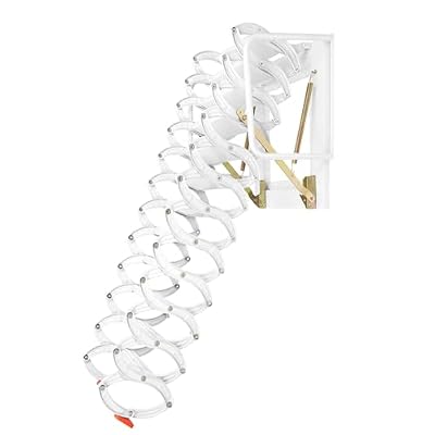 12 Steps Attic Stairs,Wall Mounted Folding Loft Ladder 881.85Lbs Weight Capacity Retractable Collapsible Stairs Attic Ladder Pull Down System with 2 Handrails for Height 9.5-10.17Ft, White