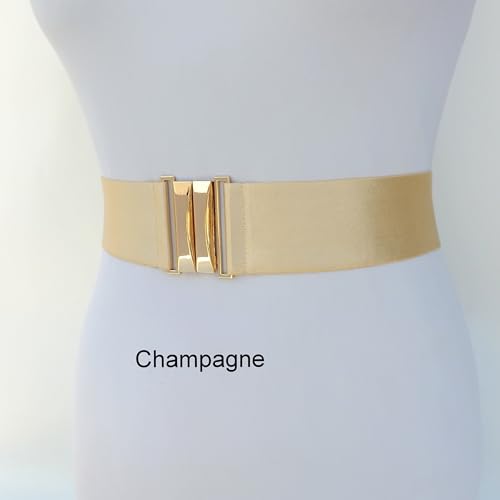 Black Wide Elastic Waist Belt with Gold Clasp For Women3