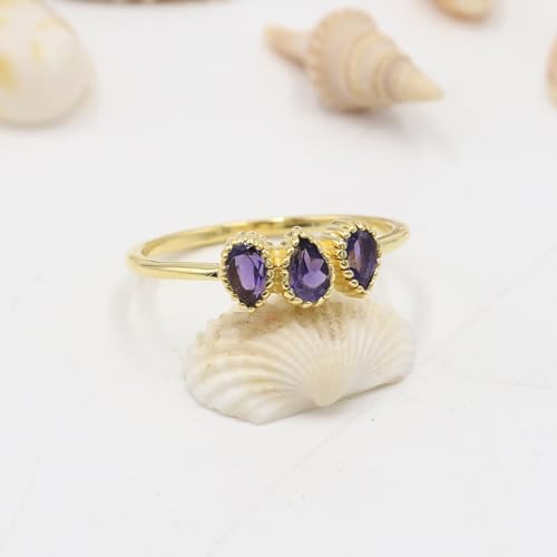 Bague améthyste de style joaillerie fine en argent massif doré - 4