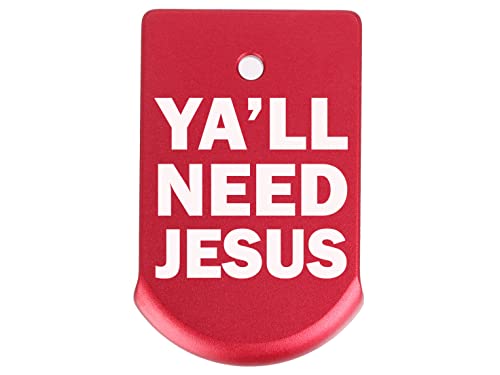 NDZ Performance Slim Carry Magazine Base Plate for Sig P365, P365 XL, P365 SAS – 9MM – CNC Aluminum Upgrade – Made in USA – Red, Y'all Need Jesus Text