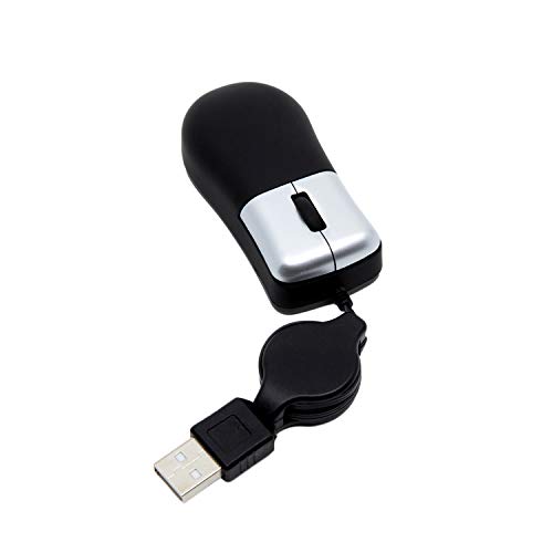 TRIXES Mini Souris Optique Rétractable de Voyage - 3 Boutons USB pour PC - Noire et Argent