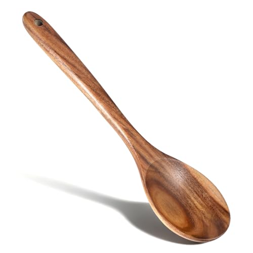 12.6 Inch Large Wooden Serving Spoons, Teak Wooden Spoons for Cooking Durable Heat Resistant Wood Cooking Spoon Non Stick Kitchen Spoon for Mixing, Baking, Stirring, Serving, Easy to Use