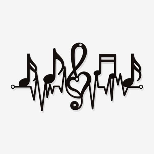 Image of NBEADS Musical Note Metal Wall Decor, 28.1x14.6cm Iron Heartbeats Wall Decor Home Hanging Music Curves Wall Art Metal Wall Sculptures for Bedroom Living Room Black