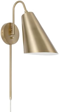 Capital Lighting 654911MA Leo Modern Tapered Metal Shade with White Interior Swivel Wall Sconce, Plug-in Option, 1-Light 60 Watt, 23" H x 7" W, Matte Brass