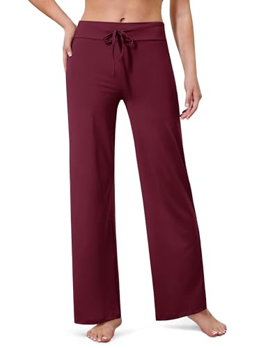 VALANDY Creamlush Pantalon de pyjama ample et confortable avec cordon de serrage pour femme, bordeaux, L