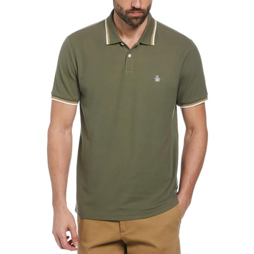 Original Penguin Polo para hombre con adhesivo Pete, verde oliva, XL