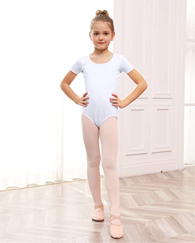 Stelle Girls Bow Back Short Sleeve Leotard For Dance, Gymnastics And Ballet (1-White, 4T) #TOP3