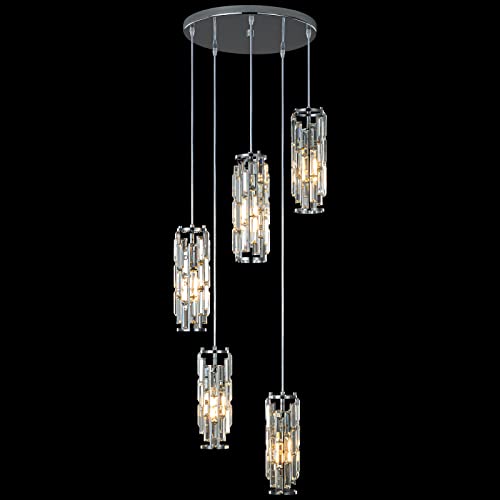Image of LMQNINE Pendant Light, Chrome Modern Pendant Light Fixtures, Mini Crystal Chandeliers, Adjustable 5-Light Pendant Lighting for Kitchen Island Dinning Room Bedroom (Chrome 5-Light)