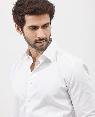 Image of Rare Rabbit Men Regular Fit Solid Beige Satin Long Sleeve Button Shirt
