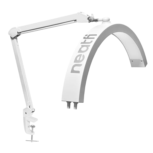 Neatfi Lampada da Tavolo con Braccio Oscillante a Mezza Luna, Illuminazione LED Professionale per Estetisti, 2500 lumen, 5 modalità, ideale per Nail Art (CCT con Morsetto, Bianco)