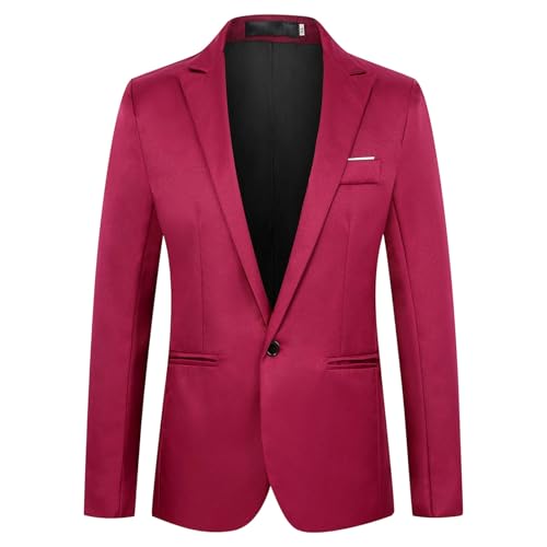 Blazer à revers cranté à un bouton pour homme - Coupe ajustée - Léger - Pour le sport, les affaires, les mariages et les formels, Bordeaux, M