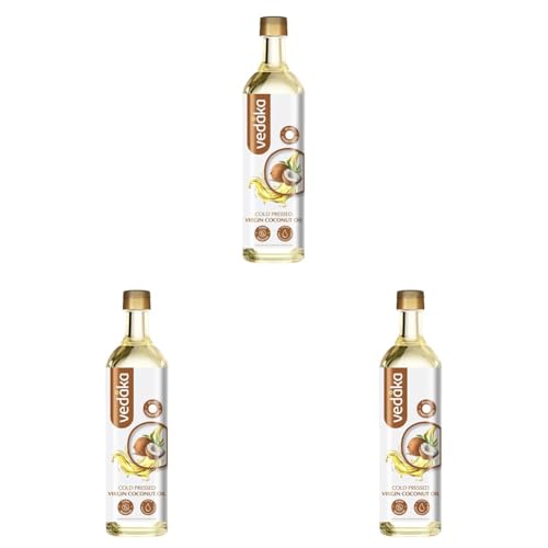 Image of Amazon Brand - Vedaka Cold Pressed Virgin Coconut Oil | 1 L Bottle | 100% Pure | Effective with Good Smell (Pack of 3)