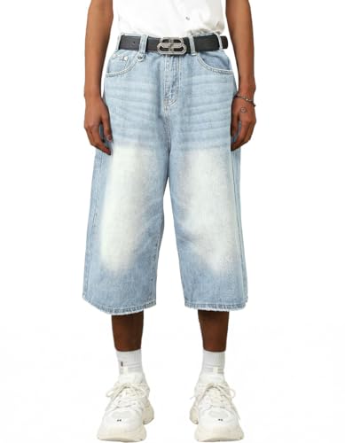 EMMIOL Mens Baggy Jean Shorts Loose Fit Denim Shorts Men