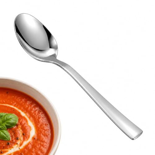 Image of SANTUO 8-Piece Dinner Spoon Set, Stainless Steel Spoons, Mirror Polished Dishwasher Safe Table Spoons for Soup, Cereal, Rice, Kitchen and Restaurant
