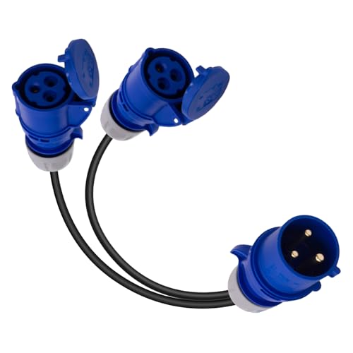 Adattatore CEE, spina 32A su 2 prese da 16A, IP44, cavo convertitore a 2 vie, splitter generatore, adattatore caravan, 230 V, IP44
