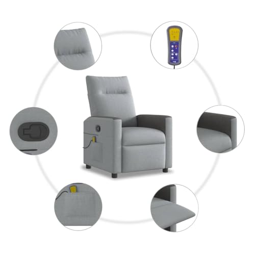 Vidaxl Poltrona Massaggiante Reclinabile Grigio Chiaro In Tessuto, Poltrona Reclinabile, Poltrona Massaggiante Elettrica, Poltrona In Tessuto - 6