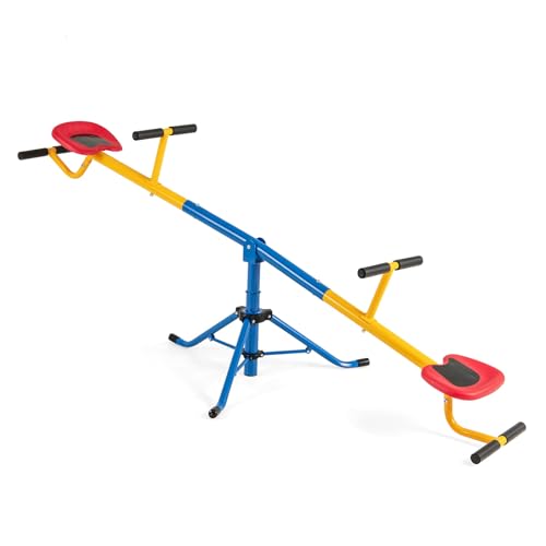 KOTEK Teeter Totter, Sit and Spin Seesaw for Toddlers Age 3-7, Heavy Duty Metal 2-Person Playground Equipment for Backyard, 360° Rotating Seesaw Indoor & Outdoor Toy, Gift for Boys Girls (Blue)