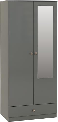 Denver 2 Door 1 Drawer Mirrored Wardrobe in Grey Gloss