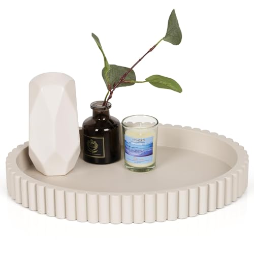Ziiqidom Round Decorative Tray for Coffee Table Decor, Concrete Modern Table Centerpieces Decorative Trays for Home Decor, Centerpiece Tray (White)
