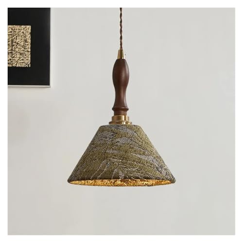 Lustre suspension rétro tissu vert bois rouge luminaire salle à manger culot E27