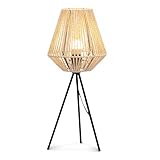 TIENDA EURASIA – Lámpara Sobre Mesa, Mimbre Natural y Metal Negro, Estilo Nórdico, con Portalámparas, E27 LED, para Dormitorio Mesita de Noche o Salón (Tripode Piramidal)