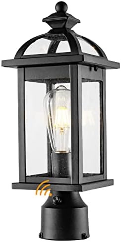 Darkaway Post Lights Outdoor Dusk to Dawn Sensor Outdoor Lamp Post Light Fixture, with Seeded Glass Lamp Posts Outdoor Lighting for Patio, Garden, Pathway (1 Pack, Black)