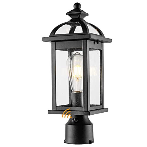 Darkaway Post Lights Outdoor Dusk To Dawn Sensor Outdoor Lamp Post Light Fixture, With Seeded Glass Lamp Posts Outdoor Lighting For Patio, Garden, Pathway (1 Pack, Black) #TOP27