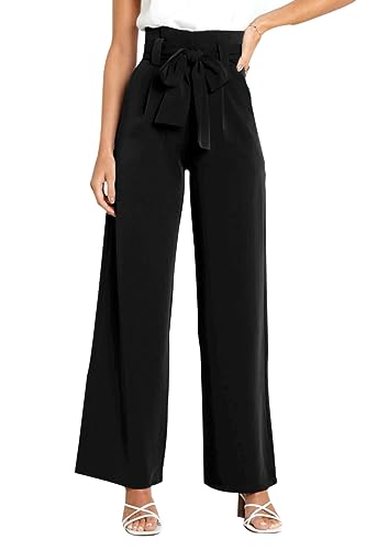 Women's Pants Casual High Waist Straight Wide Leg Pants for Women Adjustable Tie Knot Loose Trousers with Pockets