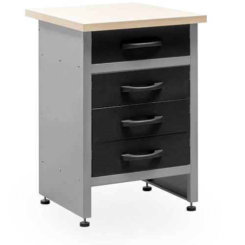 METALLMOBELL - Banco de Trabajo Profesional | 60x60x84cm, con Cajones | Mesa de Trabajo Taller, Banco de Trabajo Taller, Mesa Trabajo, Banco de Carpintero, Banco Herramientas MB05G