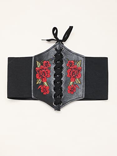 Floerns Women's Lace Up Floral Embroidery Self Tie Elastic Corset Belt2