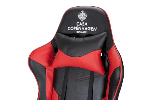 Image of Casa Copenhagen , Designed in Denmark,High-Back Italian Leather Gaming Ergonomic Chair with Footrest, Luxurious Memory Foam Seating & Multi Function Arm - Blush Red & Black