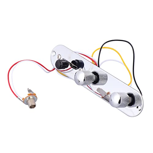 GALPADA Guitar Control Plate Set with Volume and Tone Knobs Chrome Plated Wiring Plate Compatible for Electric Guitars Easy Installation for Replacement