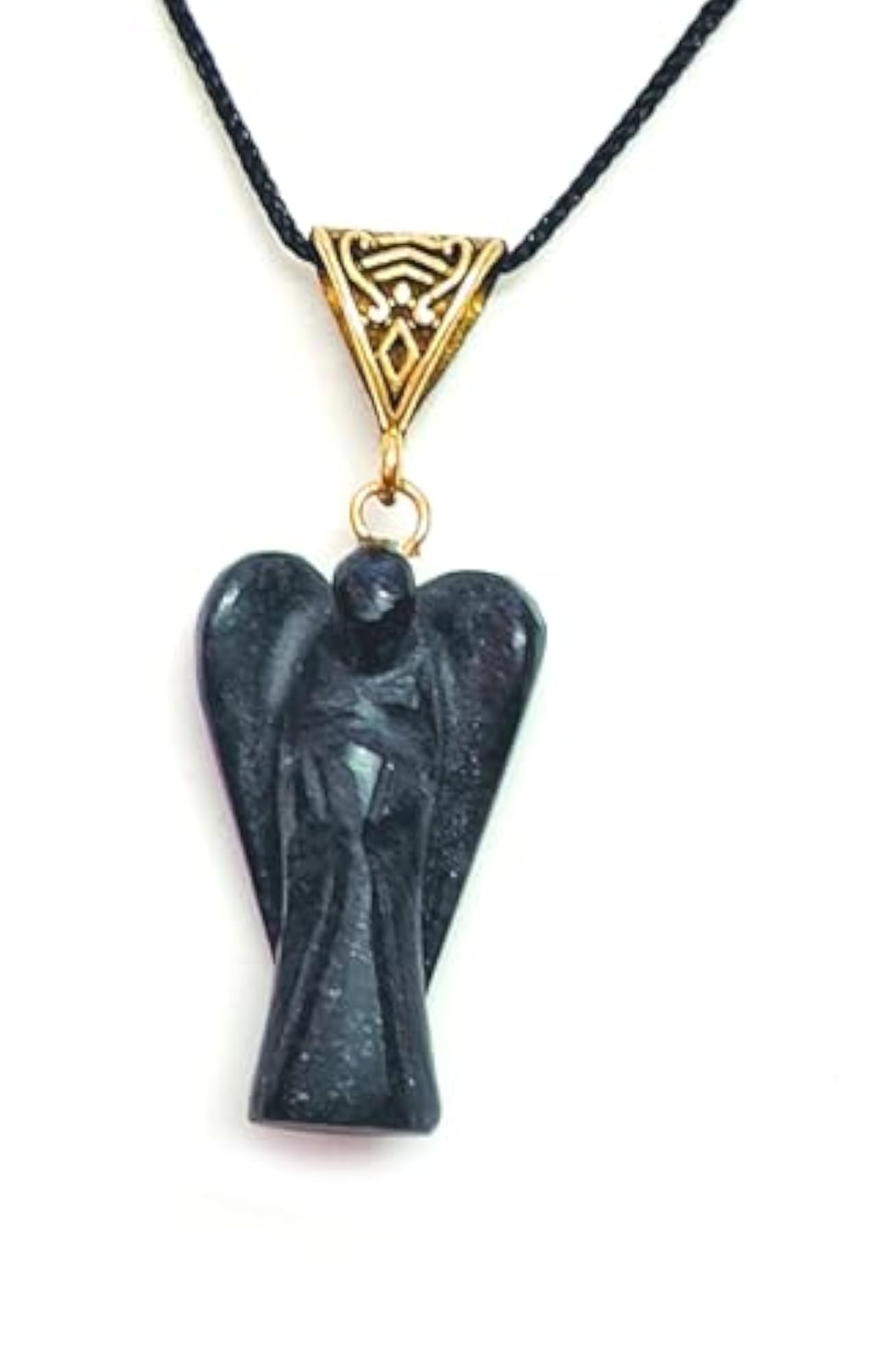 Natural Black Tourmaline Angel Shaped Pendant Necklace