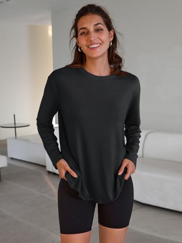 Womens Long Sleeve T Shirts 2025 Basic Crewneck Tee Fall Tops Casual Workout Y2K Clothes4