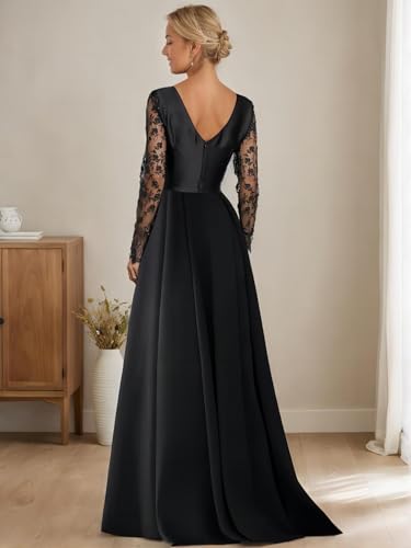Jumpsuits Elegant Mother of The Bride Dress Formal Wedding Guest Dress Floor Length Long Sleeve Satin Lace 20243