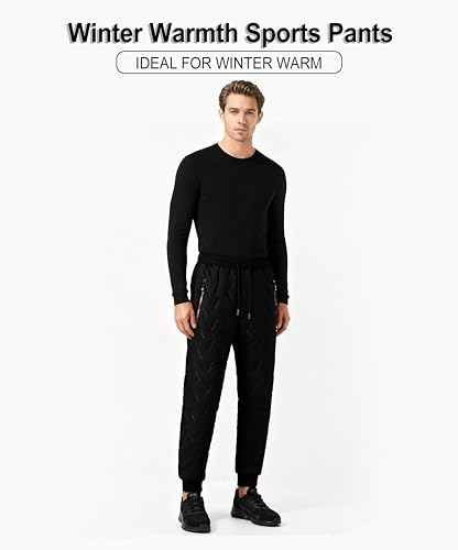 New Men's Fleece Lined Thick Warm Outdoor Casual Pants, Loose Fit Sports Trousers Black3